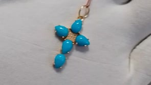 Cross Turquoise 14k Solid Gold Diamond Pendant