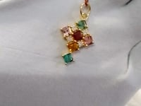 Cross 14k Solid Gold Diamond Pendant With Multi Tourmaline Stone