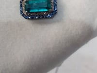 Green Kyanite sterling silver Diamond Pendant Necklace With Blue Sapphire Stone