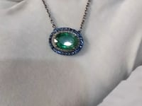 Green Kyanite sterling silver Diamond Pendant Necklace With Blue Sapphire Stone