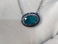 Green Kyanite sterling silver Diamond Pendant Necklace With Blue Sapphire Stone