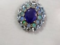 Tanzanite sterling silver Diamond pendant With Aquamarine & Ethiopian opal Stone