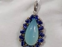 Chrysoprase sterling silver Diamond pendant With Kynite Stone
