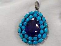 Tanzanite sterling silver Diamond Pendant With Turquoise Stone