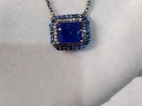 Tanzanite sterling silver Diamond Pendant Necklace With Blue Stone Stone