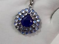 Tanzanite sterling silver Diamond Pendant With Rainbow Stone