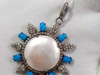 Pearl sterling silver Diamond Pendant With Turquoise Stone