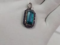 Green Kyanite sterling silver Diamond Pendant With Blue Sapphire Stone