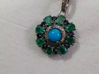 Emerald sterling silver Diamond Pendant With Blue Sapphire Stone