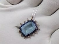 Aquamarine sterling silver Diamond Pendant With Blue Sapphire Stone