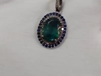 Green Kyanite sterling silver Diamond Pendant With Blue Sapphire Stone