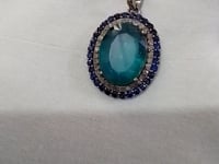 Green Kyanite sterling silver Diamond Pendant With Blue Sapphire Stone