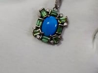 Green Tourmaline sterling silver Diamond Pendant With Turquoise Stone