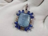 Kyanite sterling silver Diamond Pendant With Aquamarine Stone