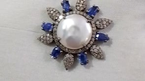 Pearl sterling silver Diamond Pendant With Kyanite Stone