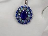 Tanzanite sterling silver Diamond Pendant With Kyanite & Ethiopian opal Stone