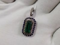 Green Kyanite sterling silver Diamond Pendant With Blue Sapphire Stone