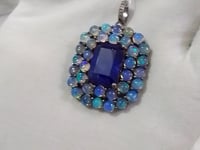 Tanzanite sterling silver Diamond pendant With Ethiopian opal Stone