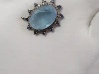 Aquamarine sterling silver Diamond pendant With Blue Sapphire Stone