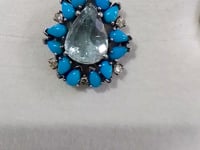Aquamarine sterling silver Diamond pendant With Turquoise Stone