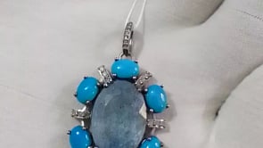 Aquamarine sterling silver Diamond pendant With Turquoise Stone