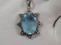 Aquamarine sterling silver Diamond pendant