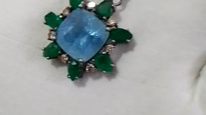 Aquamarine sterling silver Diamond pendant With Emerald Stone