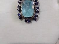 Aquamarine sterling silver Diamond Pendant With Blue Sapphire Stone