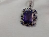 Amethyst sterling silver Diamond Pendant With Blue Sapphire Stone