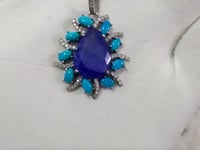 Tanzanite sterling silver Diamond Pendant With Turquoise Stone