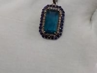 Green Kyanite sterling silver Diamond Pendant With Blue Sapphire Stone