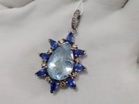 Aquamarine sterling silver Diamond Pendant With Kynite Stone