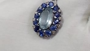 Aquamarine sterling silver Diamond pendant With Kynite Stone
