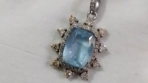 Aquamarine sterling silver Diamond pendant