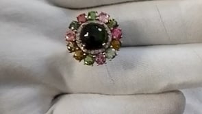 Tourmaline Silver Diamond Ring