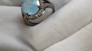 Aquamarine Stone Silver Diamond Ring