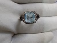 Aquamarine Stone Silver Diamond Ring