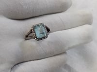Aquamarine Stone Silver Diamond Ring