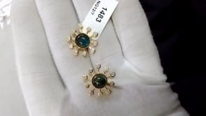 14k Gold Diamond Stud Earring With Tourmaline Stone