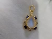 Rainbow Moonstone 14k Solid Gold Diamond Pendant