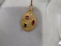 Oval 14k Solid Gold Diamond Tourmaline Stone Pendant