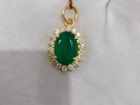 Oval 14k Solid Gold Diamond Emerald Stone Pendant