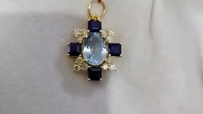 Aquamarine 14k Solid Gold Diamond Pendant