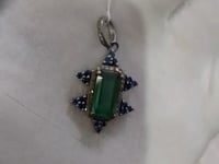 Emerald Silver Diamond Pendant With And Blue sapphire Stone