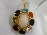 Ethiopian opal  Silver Diamond Pendant With Multi Tourmaline Stone