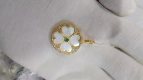 Round Silver Pave Diamond Pendant With Pearl Stone