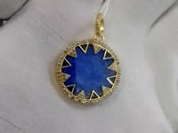 Round Silver Pave Diamond Pendant With Lapis lazuli Stone