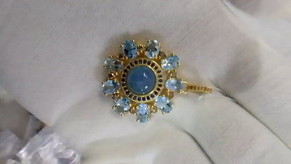 Aquamarine Silver Pave Diamond Pendant With Blue Sapphire Stone