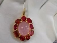 Rose Quartz Silver Pave Diamond Pendant With Tourmaline Stone