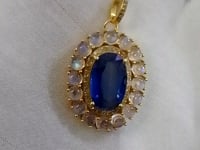 Kyanite Silver Pave Diamond Pendant With Moonstone Stone